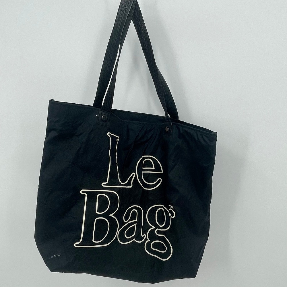 Le Bag Tote Bag  Black Nylon Vintage Graphic Logo Shopper Lightweight Handbag